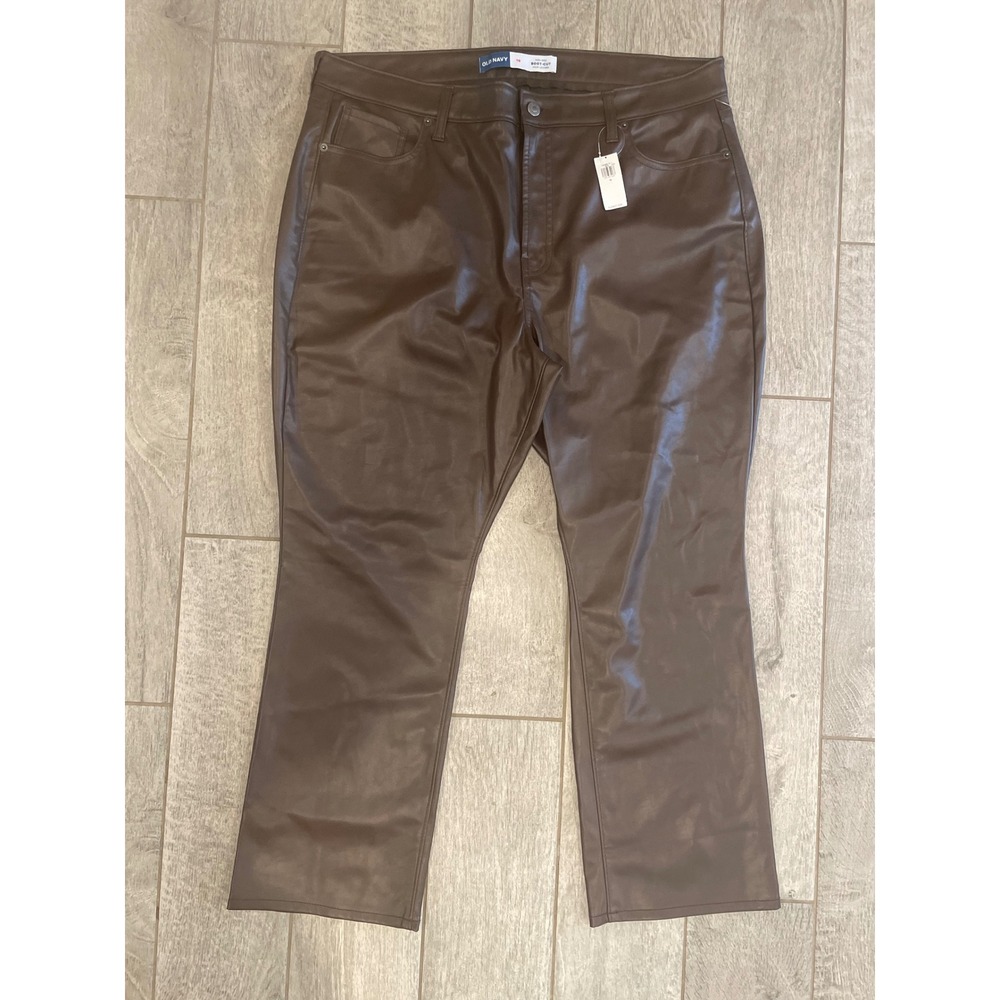 Old Navy‎ Womens Brown Faux Leather High-Rise Boot-Cut Pants Size 18 NWT